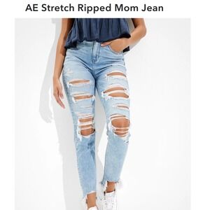 American Eagle AE Destroy Your Blues Ripped Stretch Mom Jeans Size 4 Short